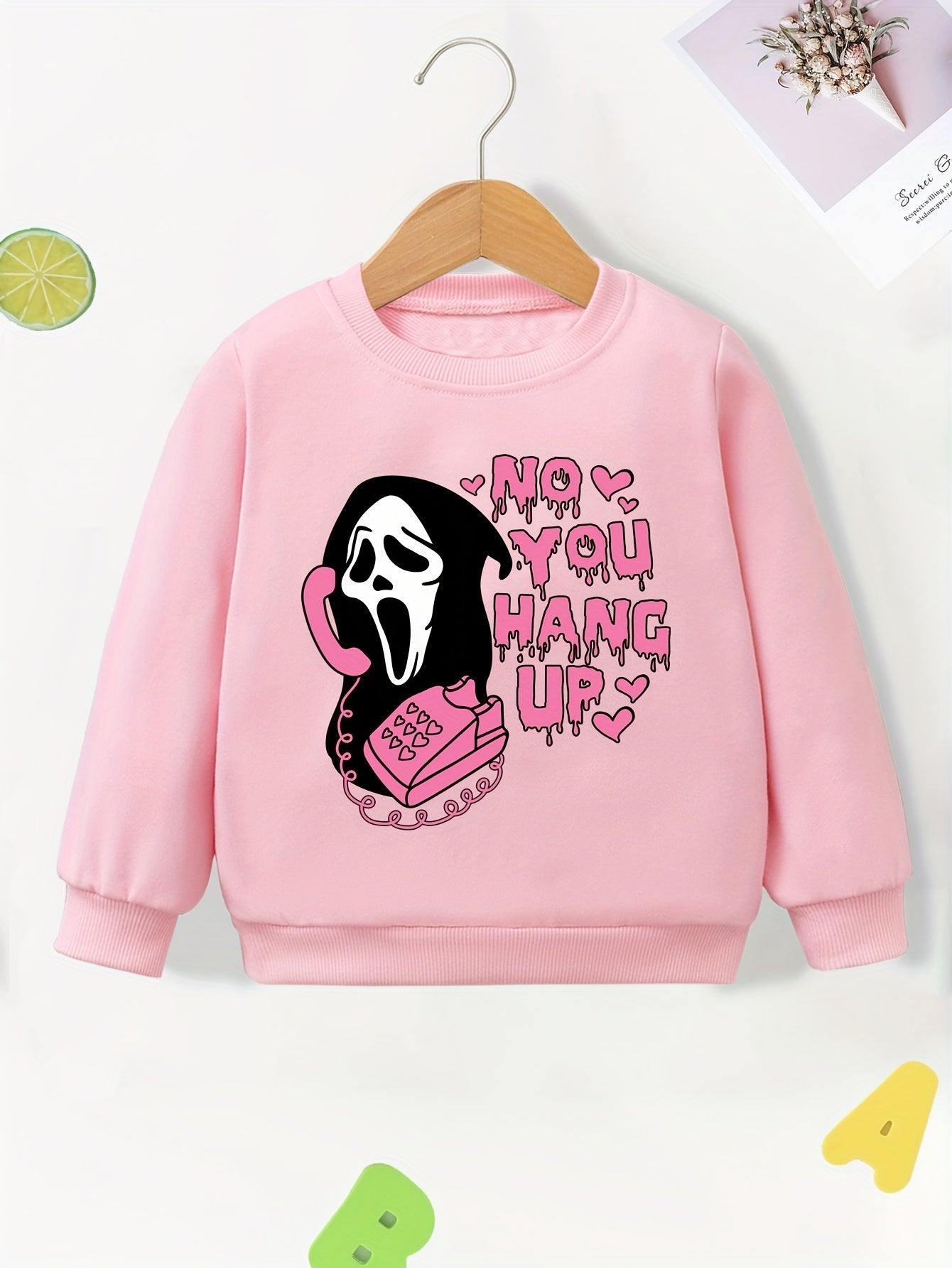 Alphabet Ghost Print Halloween Long Sleeve Sweatshirt