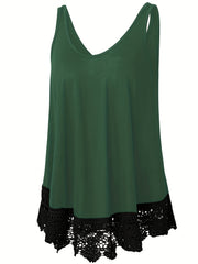  Solid Lace Trim Tank Top