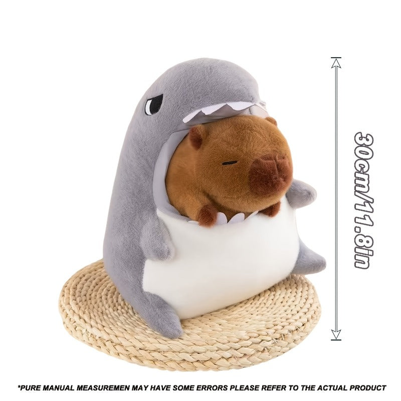 Shark Plush Toy with Capybara in Mouth Stuffed Animal Doll for Home Decor