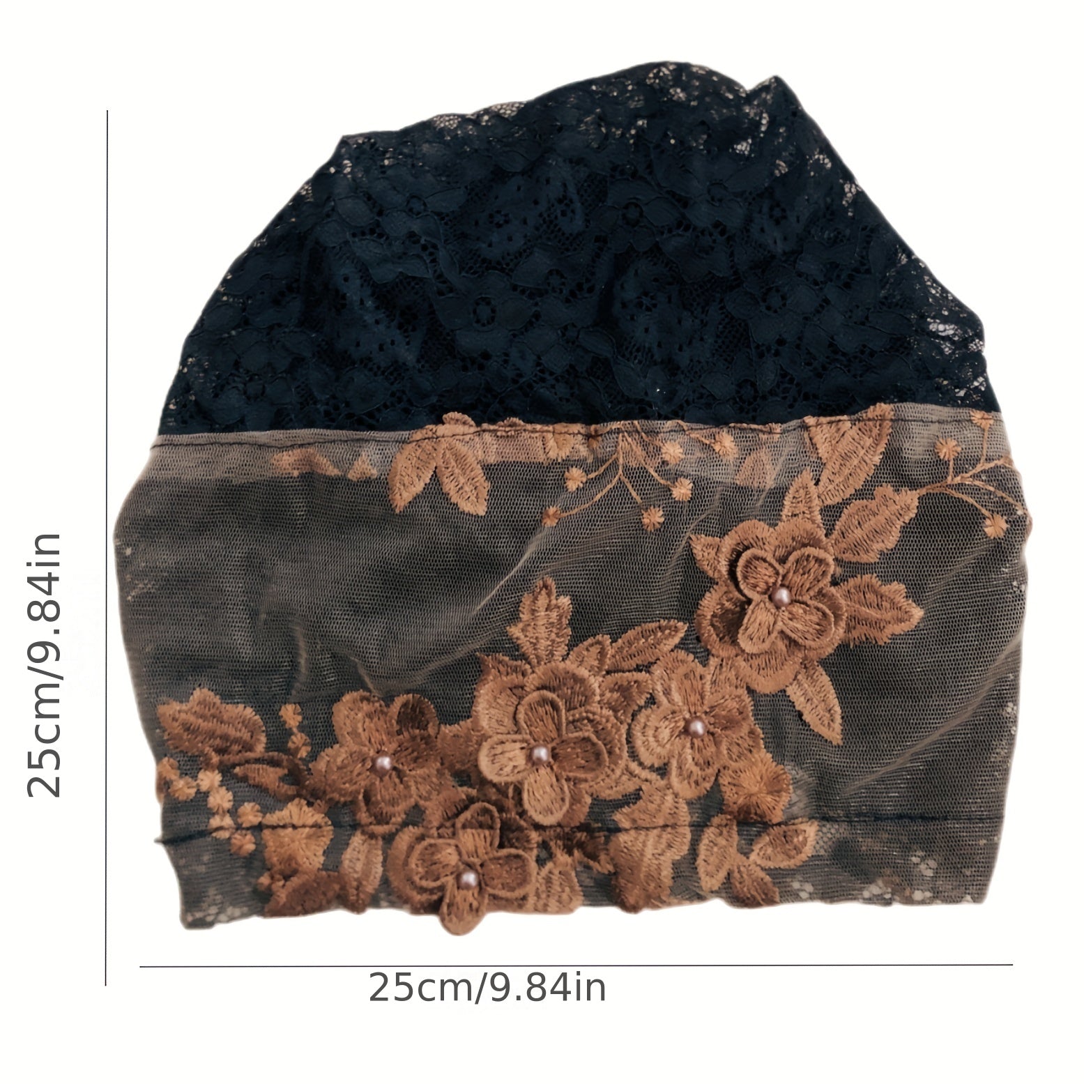 Lace Flower Embroidery Turban Cap Mesh Breathable Ruffle Head Wrap Elastic Hijab