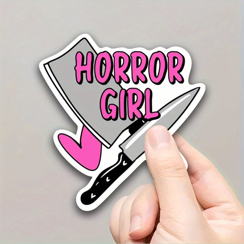 Horror Girl Vinyl Sticker Bold Pink Text & Bloody Durable Decal