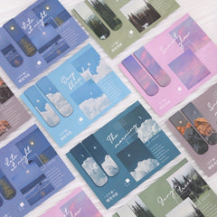 2pcs Magnetic Bookmark Scenery Clouds Literary Pattern Reading Tool