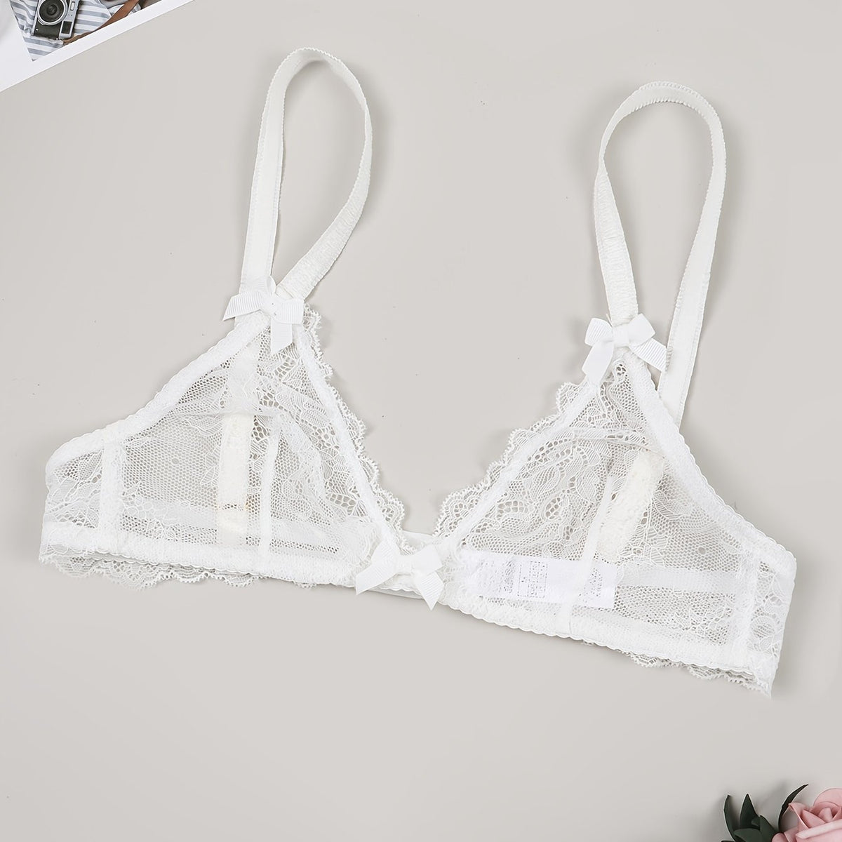 Sultry Lace Push Up Bra Bow Tie Semi Sheer Lingerie