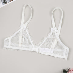 Sultry Lace Push Up Bra Bow Tie Semi Sheer Lingerie