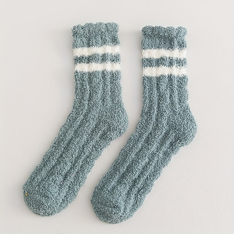 4 Pairs Striped Fuzzy Socks Warm & Cozy Floor Socks Women's Stockings