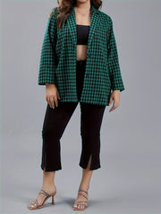 Houndstooth Print Long Sleeve Blazer