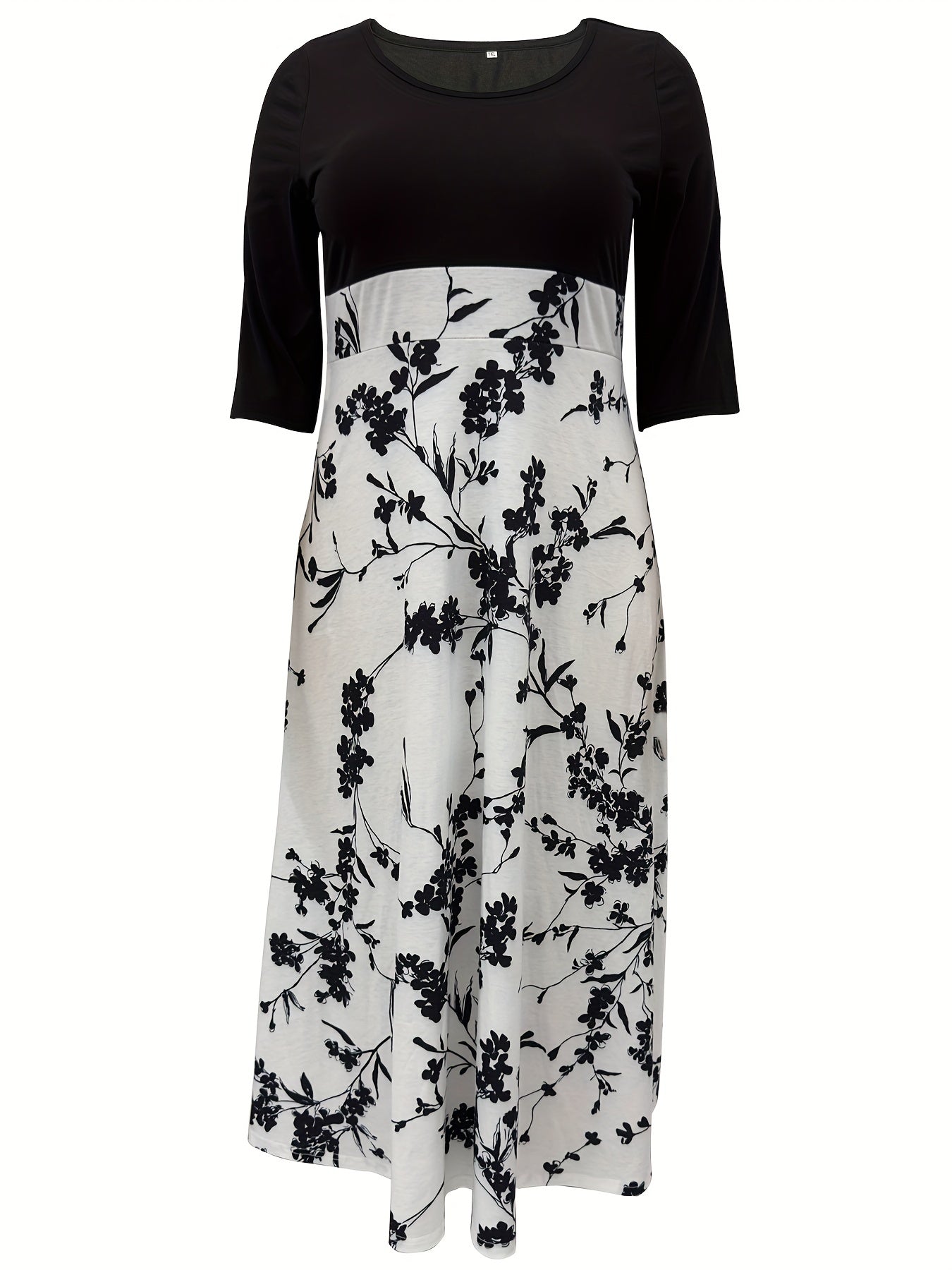  Colorblock Floral Print Maxi Dress