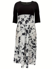  Colorblock Floral Print Maxi Dress
