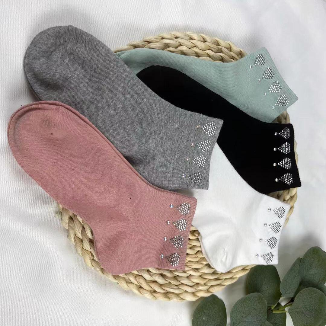 5 Pairs Heart Rhinestone Crew Socks Women's Stockings