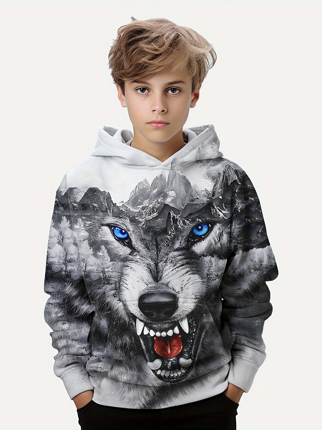 Wolf 3D Print Boys Hooded Sweatshirt Spring Fall Kids Hoodie Tops