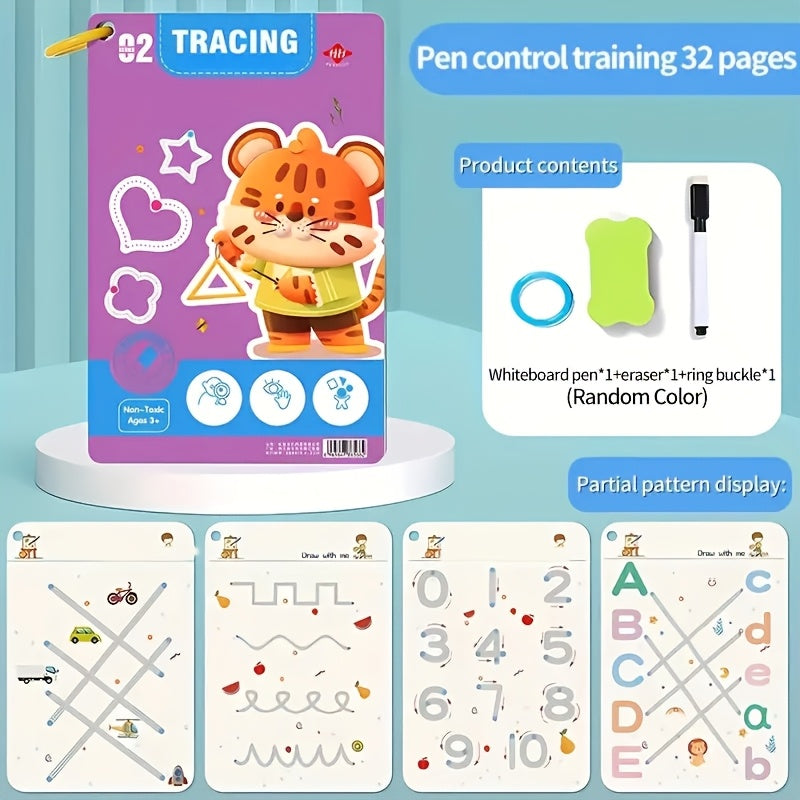 Preschool Tracing Workbook with Bear Illustrations and Whiteboard Pen