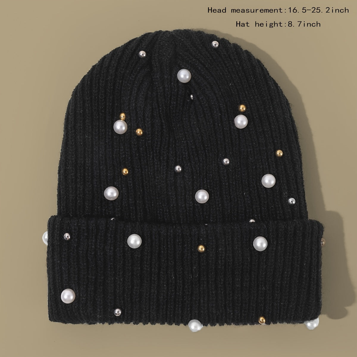 Faux Pearl Beanie Hat Classic Winter Warm Knitted Hat For Women