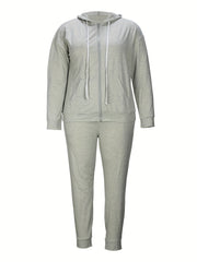 Women's Plus Size Sporty Outfit: Hooded Zipper Coat & Sweatpant