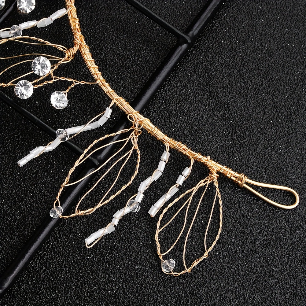 Golden Floral Rhinestone Bridal Headband