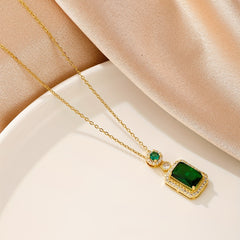 Men's Stainless Steel Rhinestone Necklace Emerald Zircon Gift