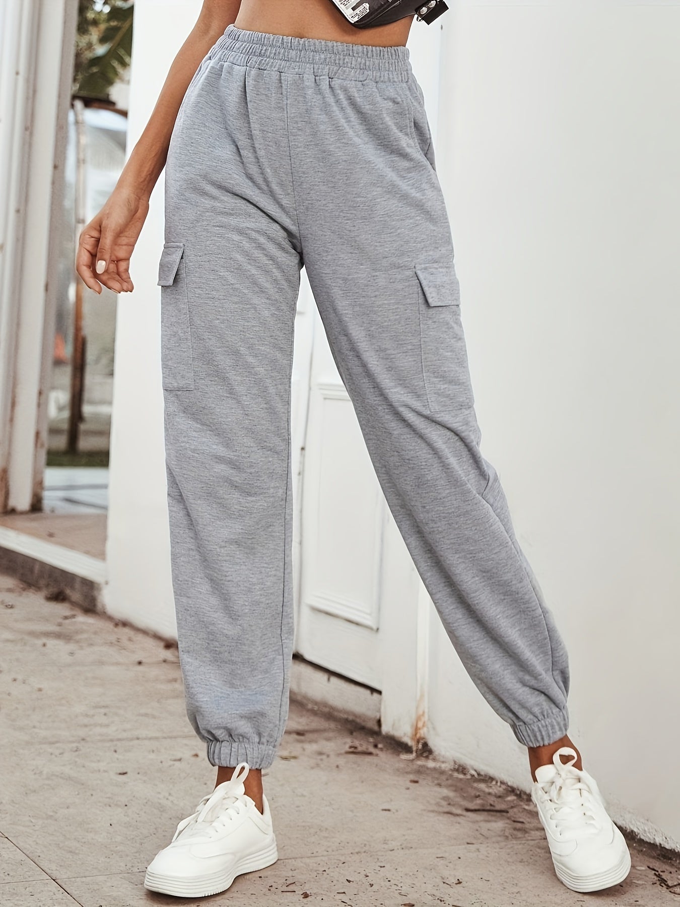 Women's Plus Size Cargo Jogger Trousers With Flap Pockets