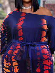 Women's Plus Graffiti Print One Shoulder Top & Shorts Set
