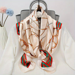 Chain Print Large Square Scarf Vintage Silk Satin Bandana