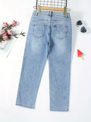 Girls Heart Print Stretch Jean Denim Pants with Pocket