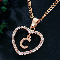 Initial Letters A T Pendant Love Heart Rhinestones Pendant Necklace