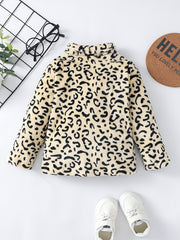 Girls Leopard Print Fleece Jacket, Winter Kids Clothes