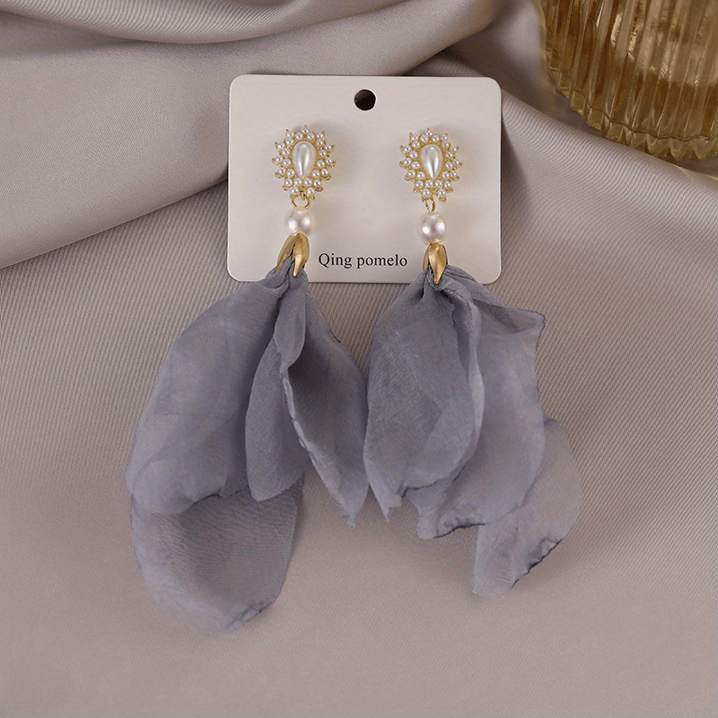 Pearl & Chiffon Drop Earrings - Fashionable Jewelry for Women