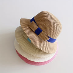 Girls Straw Sun Hat with Bow - Sunshade Bucket Hat