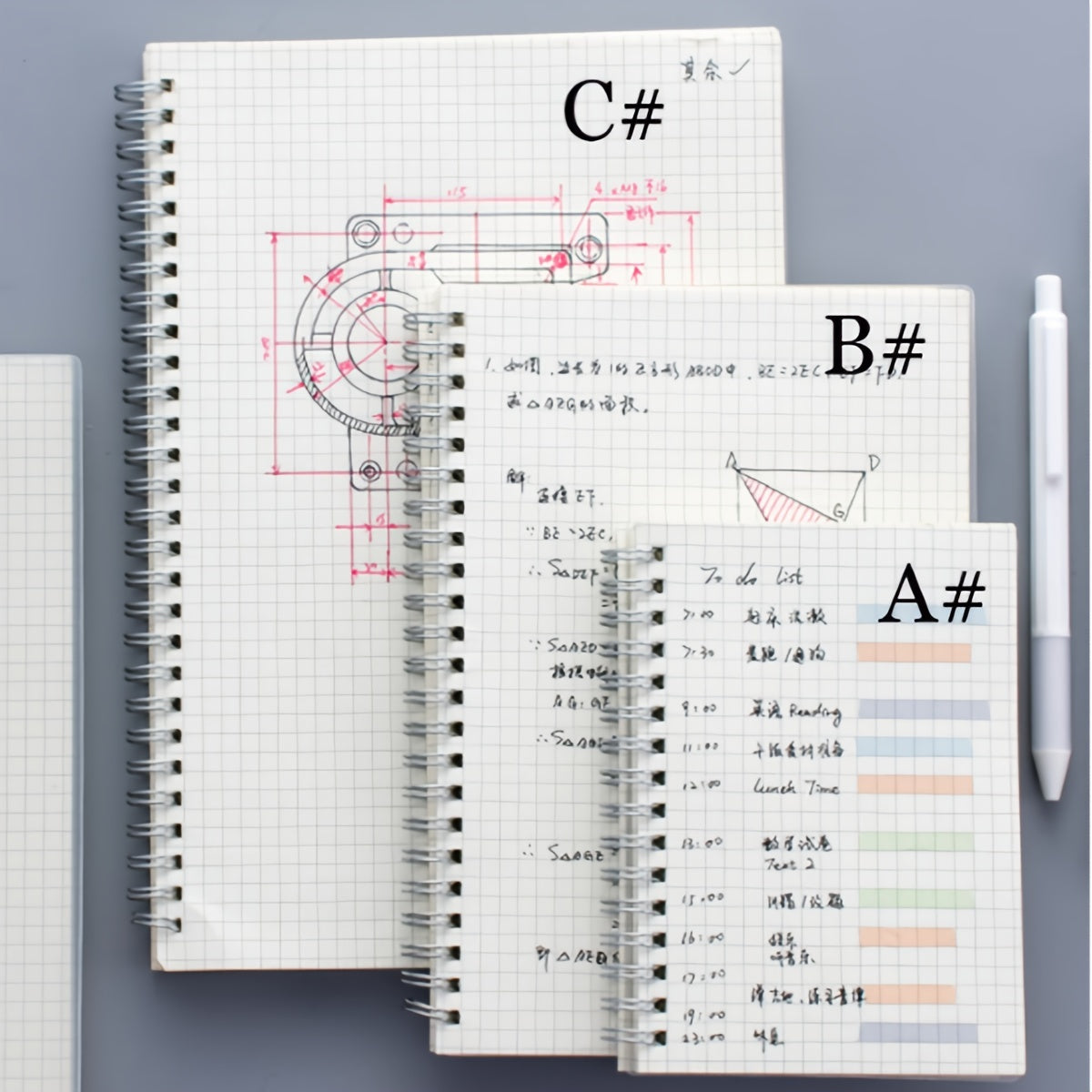 80 Sheet Coil Notebook PP Cover Horizontal Line Grid Inner Page Spiral Hardcover