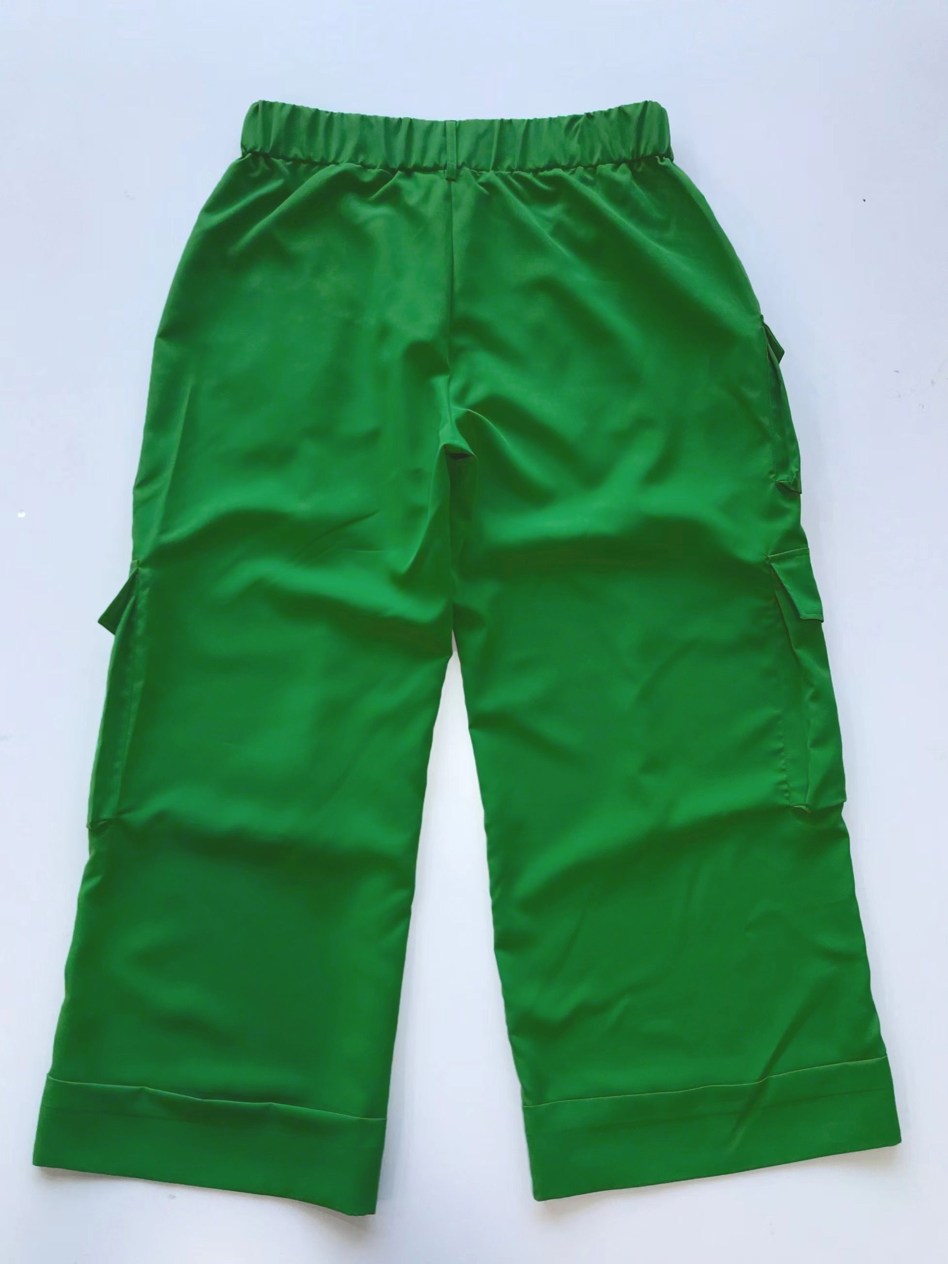  Solid Wide Leg Cargo Pants High Rise Button Fly Trousers