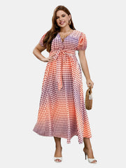  Women's Ombre & Gingham Print Maxi Dress