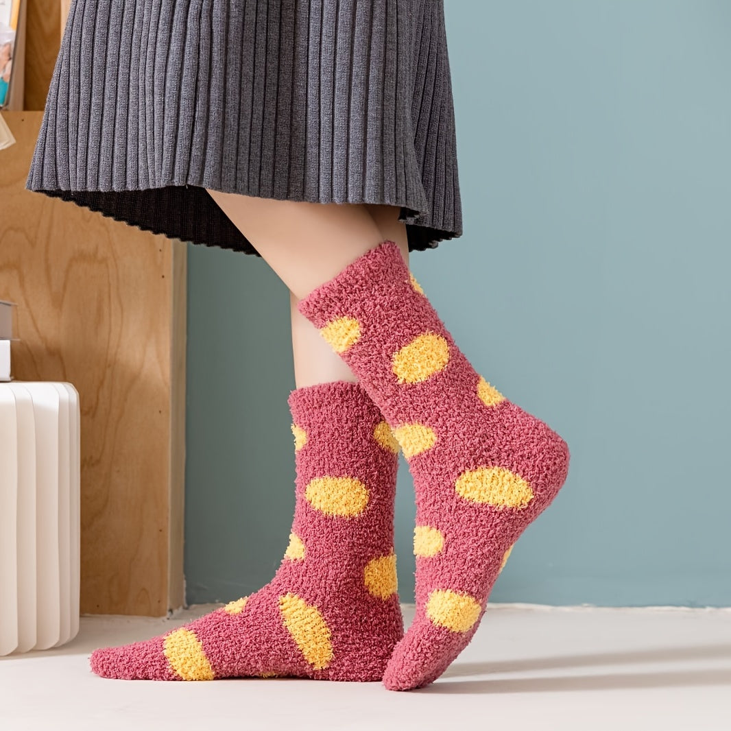 Dot Pattern Plush Socks Comfy & Soft Mid Tube Socks Women's Stockings