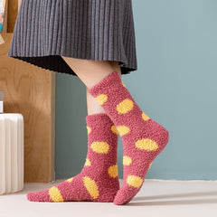 Dot Pattern Plush Socks Comfy & Soft Mid Tube Socks Women's Stockings