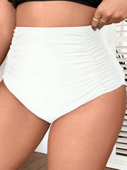  Solid Ruched Tummy Control Bikini Bottoms Women's Beachwear Panty