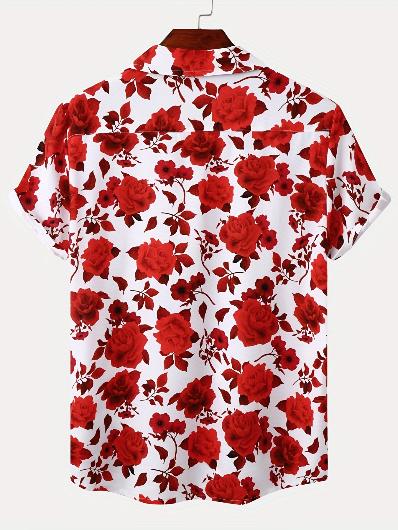Flower Print Men's Hawaiian Shirt Short Sleeve Chest Pocket