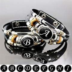 Braided Bangle Leather Bracelet with Name Initials