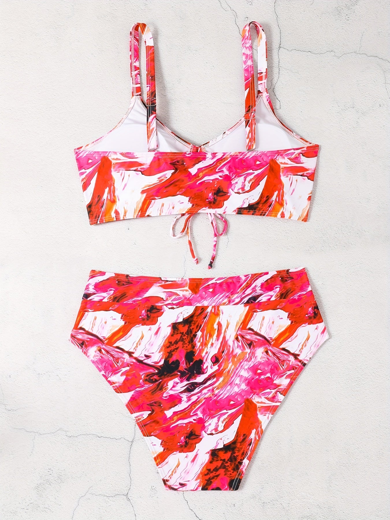  Tie Dye Lace Up Bikini Set Women's Plus Swimsuit Two Piece Set