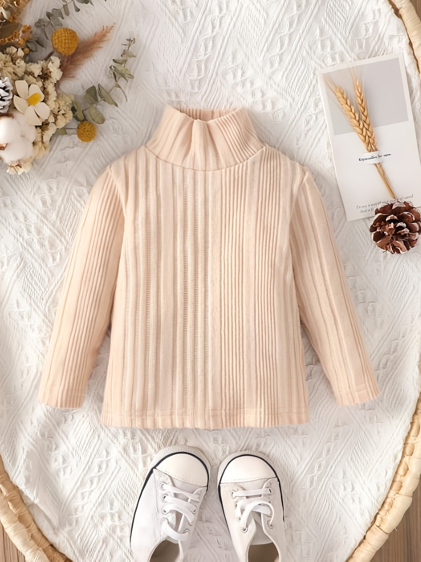 Baby Girls Ribbed Knit Sweater High Stretch Stand Collar All-match Clothes