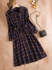  Plaid Print Button Up Long Sleeve Shirt Dress