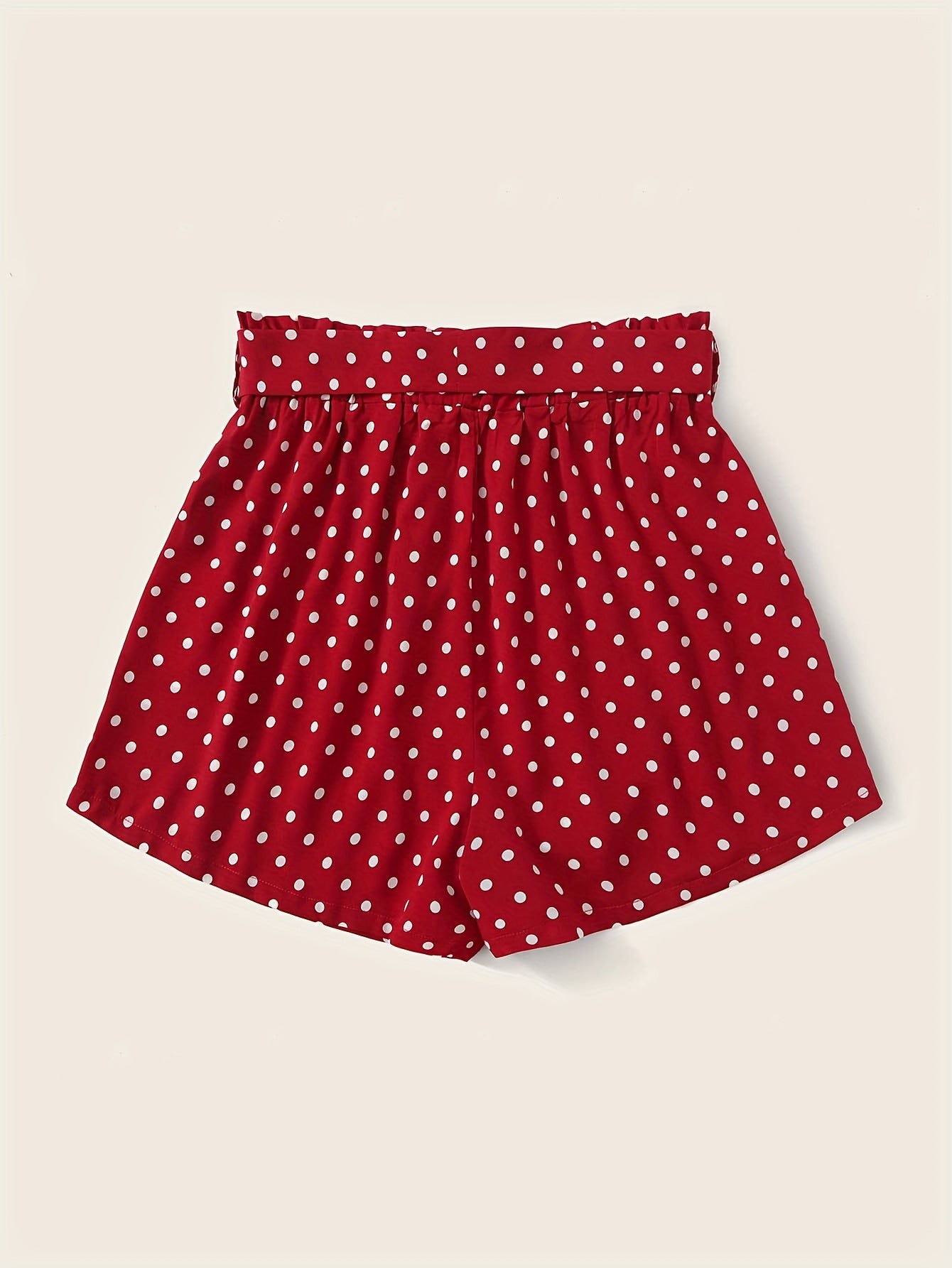  Polka Dot Print Elastic Shorts With Belt