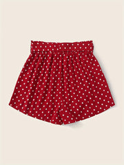  Polka Dot Print Elastic Shorts With Belt