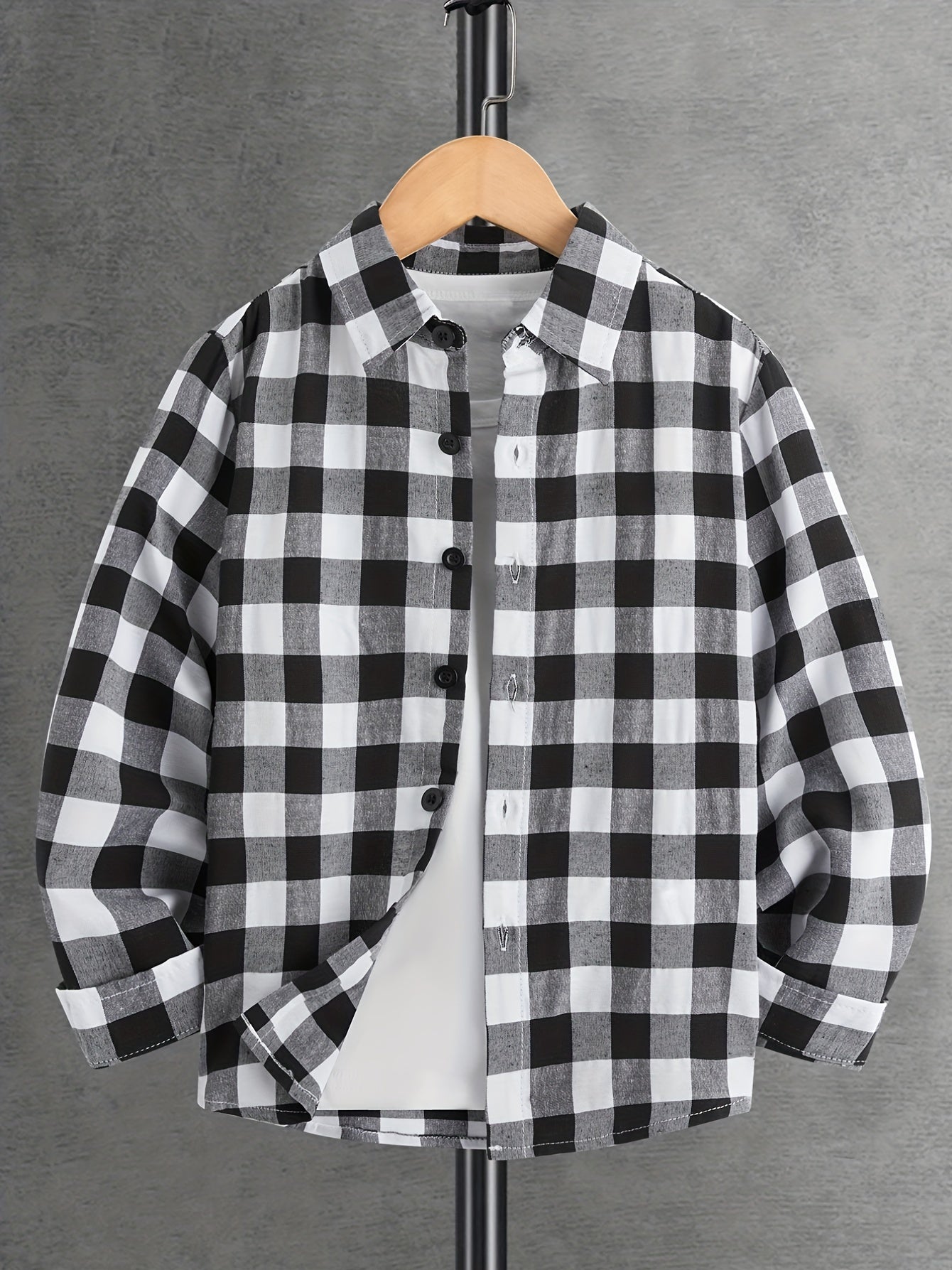 Boys Plaid Lapel Shirts Long Sleeve Button Down Tops Spring Fall Outwear