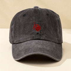 Red Rose Embroidery Baseball Cap Washed Distressed Sports Hat