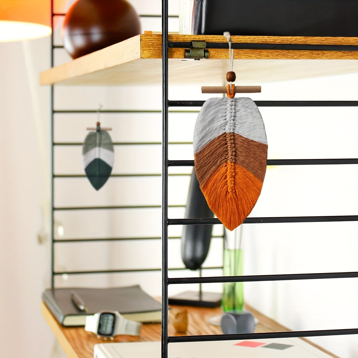 Boho Leaf Macrame Wall Hanging with Wooden Bead