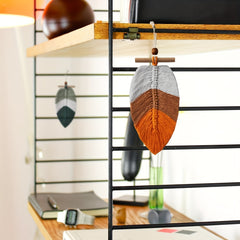 Boho Leaf Macrame Wall Hanging with Wooden Bead