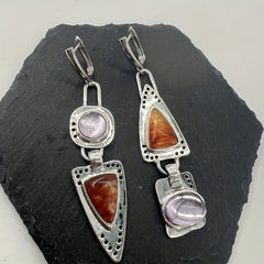 Geometric Metal Drop Earrings Synthetic Gems Bohemian Jewelry