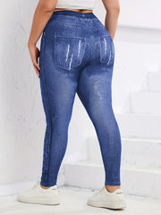  Denim Print Stretch Leggings High Waist Women's Casual Leggings