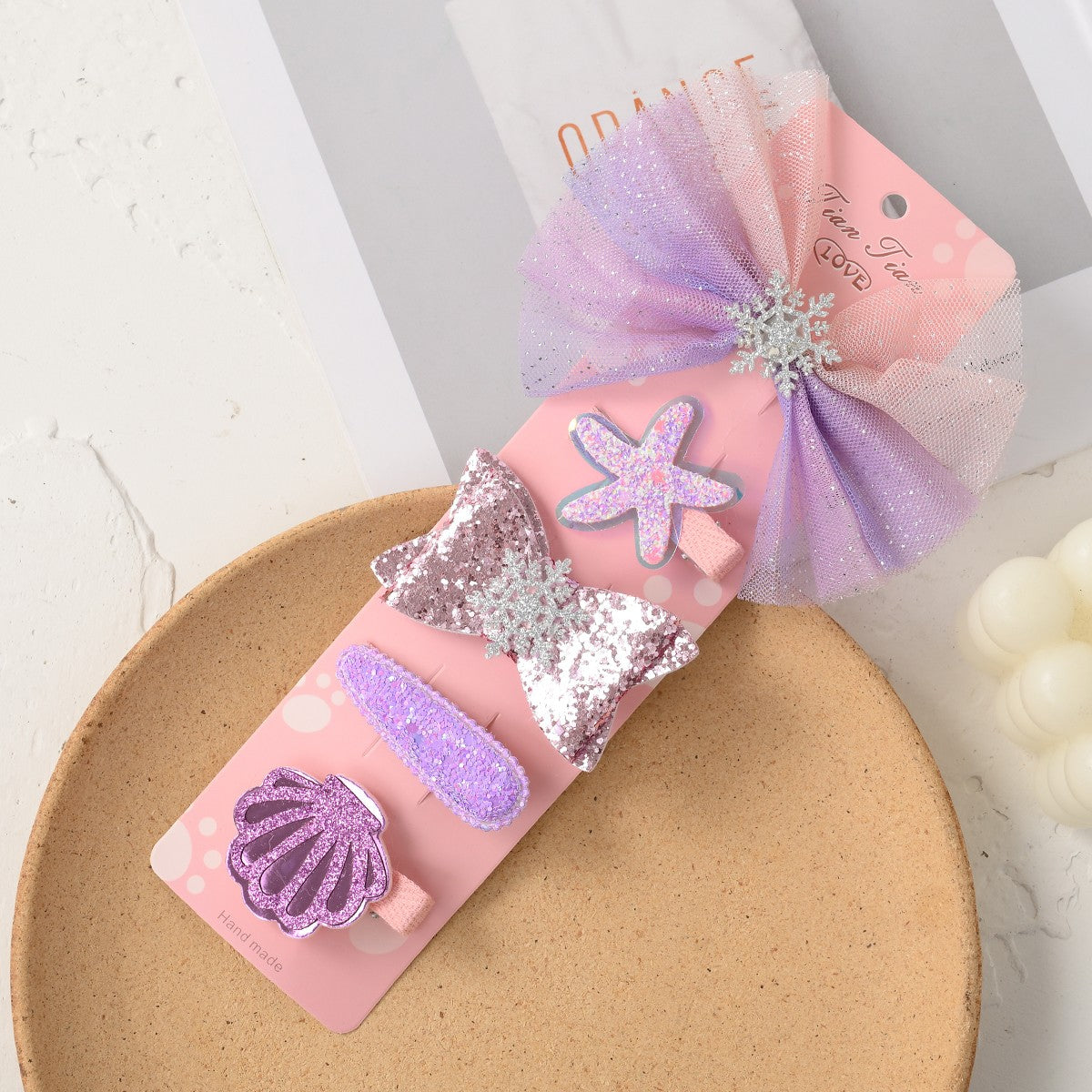 5pcs Girls Sparkling Shinning Hair Clips Plush Snowflake Bow Hairpin