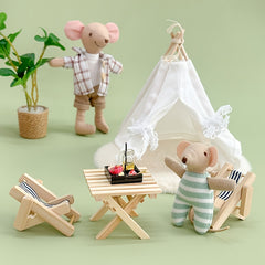Deco Tent Wooden Table Chair Set BJD OB11 Maileg Dollhouse Play Accessories