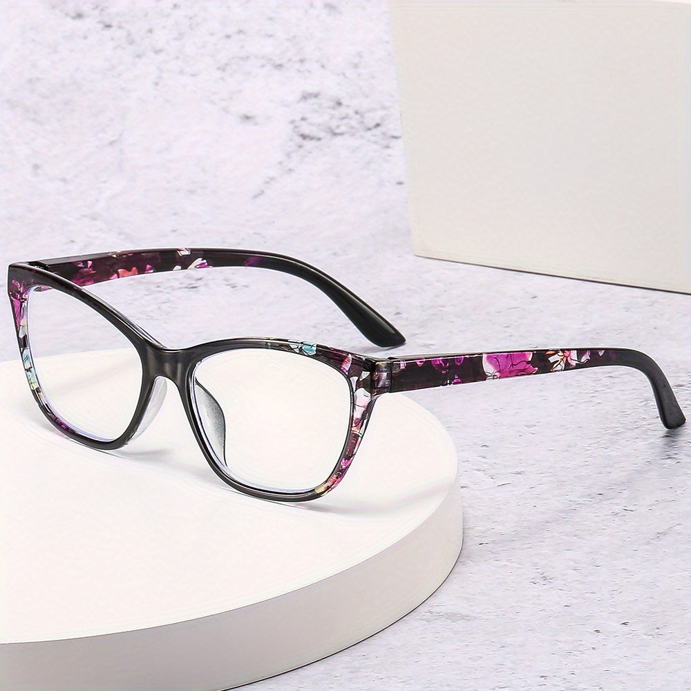 Cat Eye Clear Lens Glasses For Women Men Block Flower Frame Anti Light Glasses