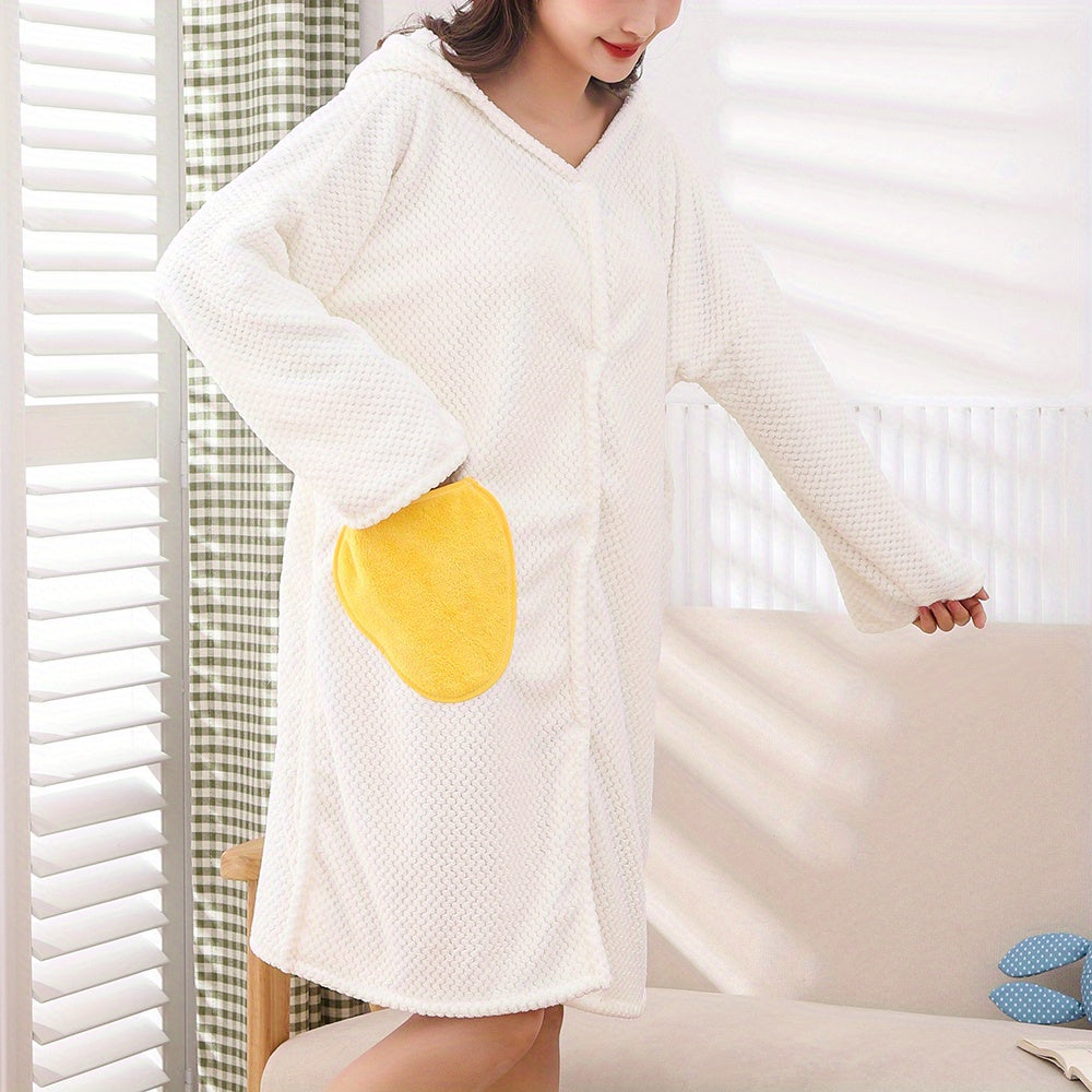 Women's Hooded Bathrobe with Towel for Shower and Spa